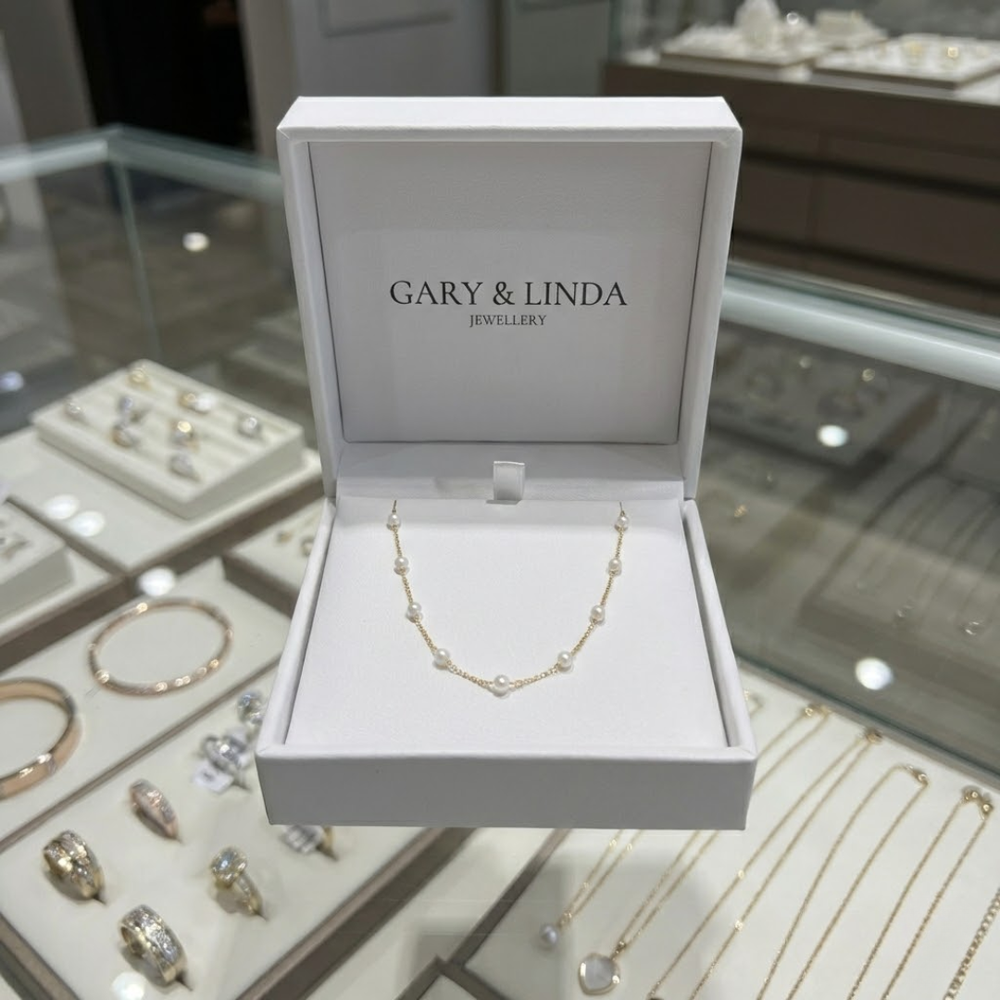 Gold Spaced Pearl Chain Necklace