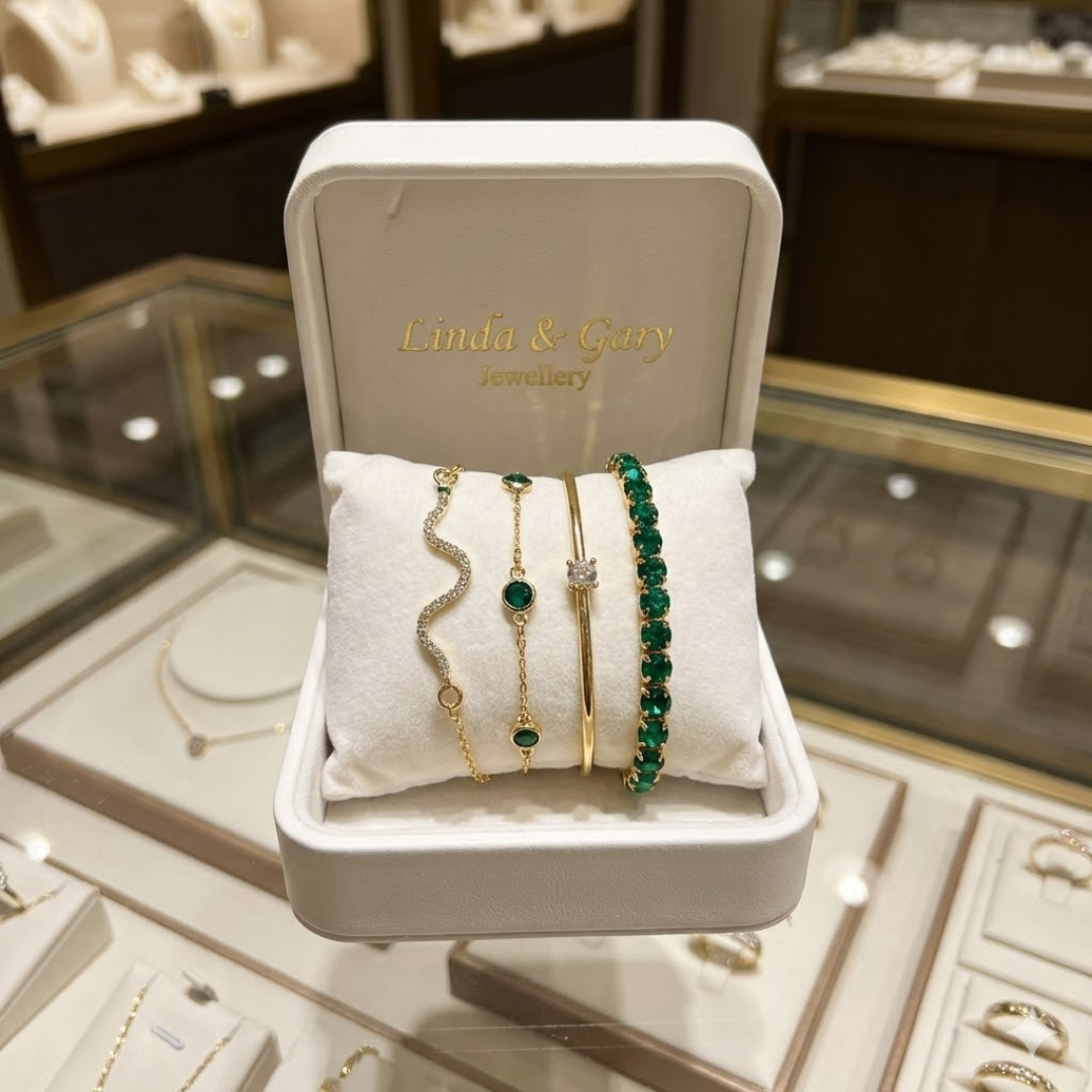 Gold Emerald Bracelet Set